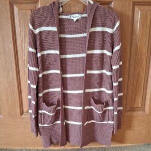 Striped Hooded Cardigan in Brown and Cream